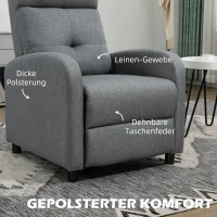 HOMCOM Relaxstoel met Ligfunctie, Uitschuifbaar Voeteneind, Pocketvering, tot 150 kg, Grijs(m-5)