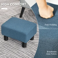 HOMCOM Linen Fabric Footstool Ottoman Cube with 4 Plastic Legs, Blue(m-4)
