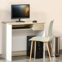 Homcom Birou PC Alb & Stejar 80×45×75 cm – Ideal Dormitor sau Acasa(m-10)