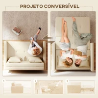 HOMCOM Sofá Cama de 2 Lugares com 2 Almofadas Apoio para os Braços e Armazenamento Sofá Duplo Moderno 152x101x81 cm Bege(m-4)