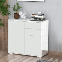 HOMCOM High Gloss Sideboard, Storage Cabinet with Drawers, Door Cupboard and Push-Open Design, White(m-2)