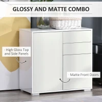 HOMCOM High Gloss Sideboard, Storage Cabinet with Drawers, Door Cupboard and Push-Open Design, White(m-5)