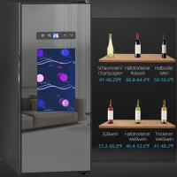 HOMCOM Wijnkoelkast voor 12 Flessen met Glazen Deur en LED-Licht, Touch-Screen, Zwart(m-9)