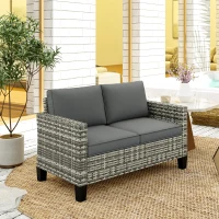Outsunny Two-Seater Rattan Outdoor Sofa - Light Grey(m-8)