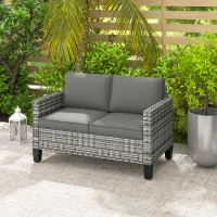 Outsunny Two-Seater Rattan Outdoor Sofa - Light Grey(m-10)