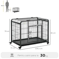 PawHut Kennel pentru Caini Pliabil Usa cu Blocare 4 Roti Fund Detasabil(m-3)