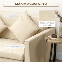 HOMCOM Sofá Cama de 2 Lugares com 2 Almofadas Apoio para os Braços e Armazenamento Sofá Duplo Moderno 152x101x81 cm Bege(m-6)