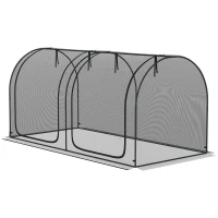 Outsunny 2,49 x 1,2m Tuinnet, Plantenbeschermingstent met Deur, Winddicht Ongediertenet met Stalen Frame, Zwart(m-1)