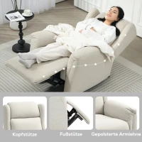 HOMCOM Relaxfauteuil, Verstelbare Gestoffeerde Fauteuil met Voetensteun, 160° Kantelbaar, Linnenlook, Snelle Montage, Beige(m-7)