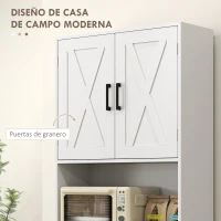 HOMCOM Armário de Cozinha Rústico Armário Alto de Cozinha com Portas Compartimentos Abertos Gavetas e Prateleiras Ajustáveis Anti-Tombo para Sala de Jantar 70x40x180 cm Branco(m-4)