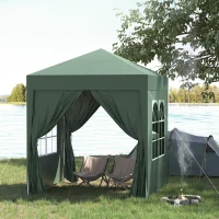Outsunny 2 x 2m Pop Up Gazebo, w/Side Walls, Windows-Green(m-10)