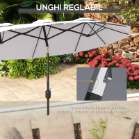 Outsunny Umbrela de soare de gradina basculabila dubla cu deschidere cu manivela, copertina cu orificii cu ventilatie si 12 nervuri, 295x152x222cm, alb(m-4)
