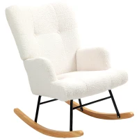 HOMCOM Silla Mecedora de Borreguito con Respaldo Capitoné y Base de Madera de Caucho para Salón o Dormitorio 65x88x87 cm Crema(m-10)