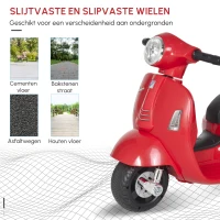 HOMCOM VESPA elektrische motorfiets kindermotorfiets elektrisch voertuig 18-36 maanden 3 km/h LED-licht geluid PP- kunststof metaal rood 66,5 x 38 x 52 cm(m-5)