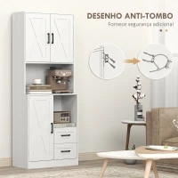HOMCOM Armário de Cozinha Rústico Armário Alto de Cozinha com Portas Compartimentos Abertos Gavetas e Prateleiras Ajustáveis Anti-Tombo para Sala de Jantar 70x40x180 cm Branco(m-8)