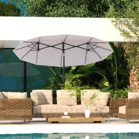 Outsunny Umbrela de soare de gradina basculabila dubla cu deschidere cu manivela, copertina cu orificii cu ventilatie si 12 nervuri, 295x152x222cm, alb(m-10)