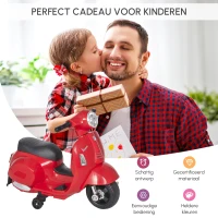 HOMCOM VESPA elektrische motorfiets kindermotorfiets elektrisch voertuig 18-36 maanden 3 km/h LED-licht geluid PP- kunststof metaal rood 66,5 x 38 x 52 cm(m-4)