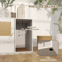 PawHut Móvel Caixa de Areia para Gatos Caixa de Areia para Gatos com Tapete de Arranhar e Porta de Vime 80x50x50 cm Branco(m-8)