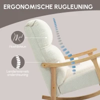 HOMCOM Schommelstoel met Fluweelachtige Bekleding, Ergonomische Rugleuning, Belastbaar tot 120 kg, 65B x 90T x 98H cm, Roomwit(m-5)
