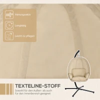 Outsunny Hängesessel, Eiförmiger Schaukelsitz mit weichem Kissen, für drinnen und draußen geeignet, 125L x 95B x 170H cm, Khaki(m-4)