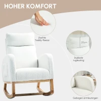 HOMCOM Schommelstoel, Relaxstoel, Dikke Vulling, Knusse Bekleding, Houten Frame, tot 120 kg Draagvermogen, Crèmewit(m-6)