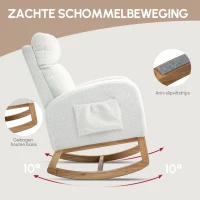 HOMCOM Schommelstoel, Relaxstoel, Dikke Vulling, Knusse Bekleding, Houten Frame, tot 120 kg Draagvermogen, Crèmewit(m-4)