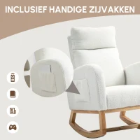 HOMCOM Schommelstoel, Relaxstoel, Dikke Vulling, Knusse Bekleding, Houten Frame, tot 120 kg Draagvermogen, Crèmewit(m-5)