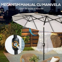 Outsunny Umbrela de soare de gradina basculabila dubla cu deschidere cu manivela, copertina cu orificii cu ventilatie si 12 nervuri, 295x152x222cm, alb(m-6)