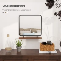 HOMCOM Lustro ścienne z półką, design vintage, metalowa rama, drewno paulowni, 55 x 55,5 cm, Czarne/Drewno(m-4)