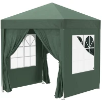 Outsunny 2 x 2m Pop Up Gazebo, w/Side Walls, Windows-Green(m-1)