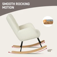 HOMCOM Schommelstoel in Berbervlies Look met Armleuningen, Ergonomische Stoel met Houten Glijders, voor Woonkamer, Slaapkamer, Wit(m-4)