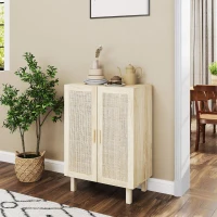 HOMCOM Aparador com 2 Portas de Rede e Prateleiras Ajustáveis Armário Estilo Cannage Anti-Tombo 73x41x102 cm Madeira(m-2)