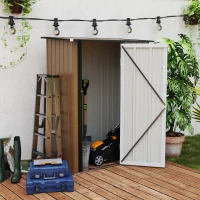 Outsunny Abrigo de Jardim 1,07m² 142x84x189cm Abrigo de Jardim de Aço Galvanizado com Porta Fechadura e Orifícios de Drenagem para Armazenamento de Ferramentas Cinza(m-2)