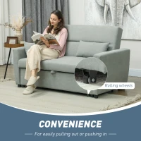 HOMCOM 2-zitsbank met bedfunctie, verstelbare rugleuning, gestoffeerde bank, fluwelen look, voor woonkamer, slaapkamer, lichtgrijs(m-4)