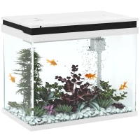 PawHut 41 Liter Glas-Aquarium met Filtersysteem, LED-Verlichting, Waterpomp, voor Diverse Vissoorten, Wit(m-1)