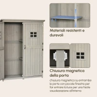 Outsunny Casetta da Giardino Legno con Porta Doppia, Mensole e Finestre, 127.5x50x164cm(m-7)