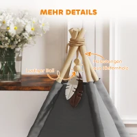 PawHut Tipi Tent voor Huisdieren, Huisdierbed in Tipi-stijl, Kattenzelt met Kussen, Hondenbed om te Slapen, Kattenbed, Grijs(m-7)