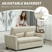 HOMCOM 2-zitsbank met Bedfunctie, Verstelbare Rugleuning, Gestoffeerde Bank, Fluweeluitstraling, voor Woonkamer, Slaapkamer, Beige(m-6)