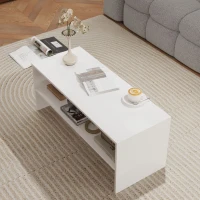 HOMCOM Mesa de Centro Mesa Auxiliar com Compartimento Aberto Mesa de Café para Sala de Estar 100x40x41,5 cm Branco Brilhante(m-7)