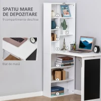 HOMCOM Birou Pliabil 2‑in‑1 – Cu Biblioteca si Tabla, Alb(m-5)