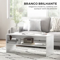 HOMCOM Mesa de Centro Mesa Auxiliar com Compartimento Aberto Mesa de Café para Sala de Estar 100x40x41,5 cm Branco Brilhante(m-4)