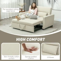 HOMCOM 2-zitsbank met Bedfunctie, Verstelbare Rugleuning, Gestoffeerde Bank, Fluweeluitstraling, voor Woonkamer, Slaapkamer, Beige(m-5)