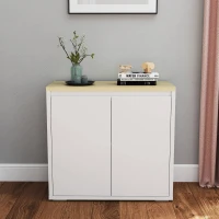 HOMCOM Aparador de Sala de Estar Armário de Armazenamento com 2 Portas e Prateleira Ajustável 80x37x75 cm Branco e Madeira(m-11)