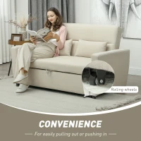 HOMCOM 2-zitsbank met Bedfunctie, Verstelbare Rugleuning, Gestoffeerde Bank, Fluweeluitstraling, voor Woonkamer, Slaapkamer, Beige(m-4)