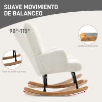 HOMCOM Silla Mecedora de Borreguito con Respaldo Capitoné y Base de Madera de Caucho para Salón o Dormitorio 65x88x87 cm Crema(m-4)