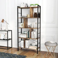 HOMCOM Estante para Livros de 4 Níveis com 8 Compartimentos de Armazenamento Estilo Industrial para Sala de Estar Escritório Dormitório 74x30x157,5cm Marrom Rústico(m-2)