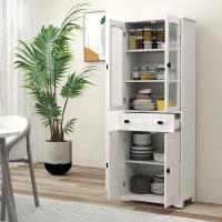 HOMCOM Armário de Cozinha com 4 Portas 1 Gaveta e 2 Prateleiras Ajustáveis para Sala de Jantar 60x30x160 cm Branco(m-11)