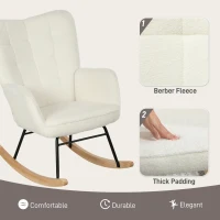 HOMCOM Schommelstoel in Berbervlies Look met Armleuningen, Ergonomische Stoel met Houten Glijders, voor Woonkamer, Slaapkamer, Wit(m-6)