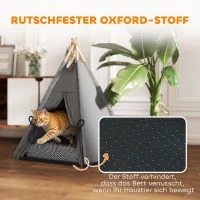 PawHut Tipi Tent voor Huisdieren, Huisdierbed in Tipi-stijl, Kattenzelt met Kussen, Hondenbed om te Slapen, Kattenbed, Grijs(m-8)