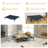 PawHut Brandina per Cani Rialzato con 600D Tessuto a Rete, Lettino per Cani Grandi da Viaggio con Peso fino a 30kg, 91.5x76.2x18 cm, Blu(m-10)